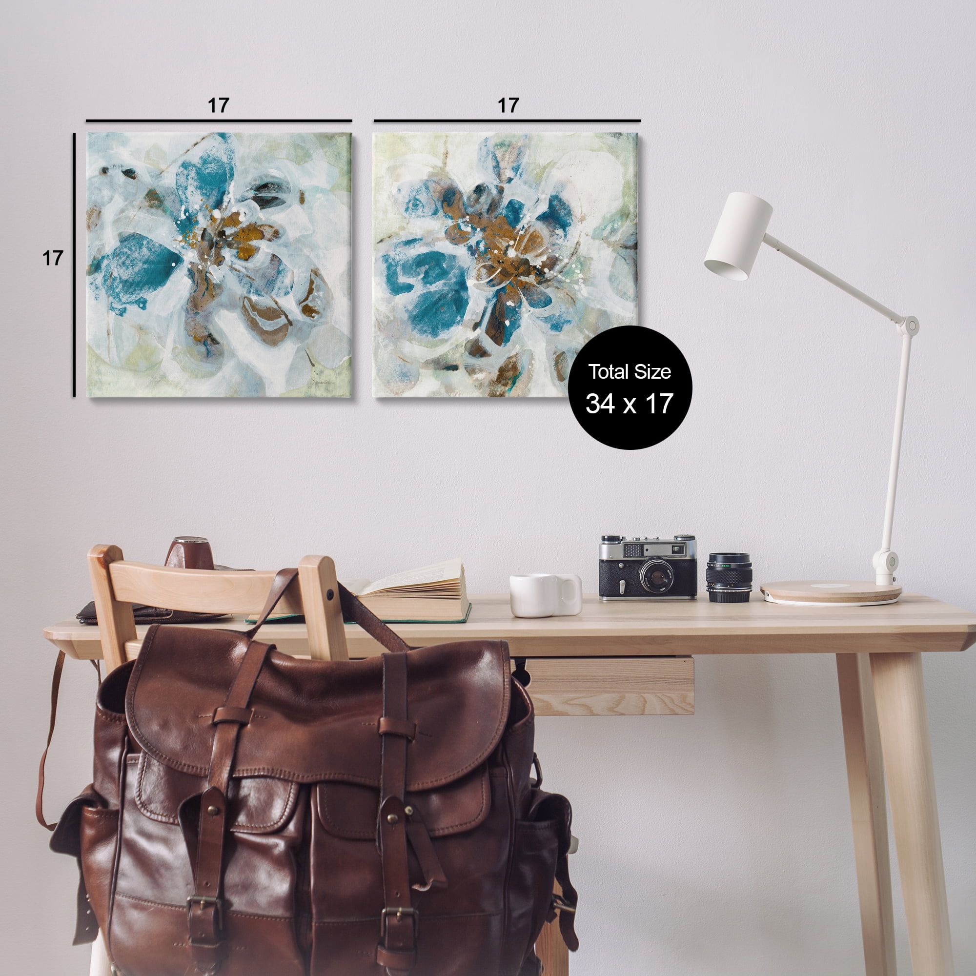 Stupell Industries Teal Abstract Flower Petals Abstract Painting Wrapped Canvas Art Print Wall Art, 17 x 17, Set of 2