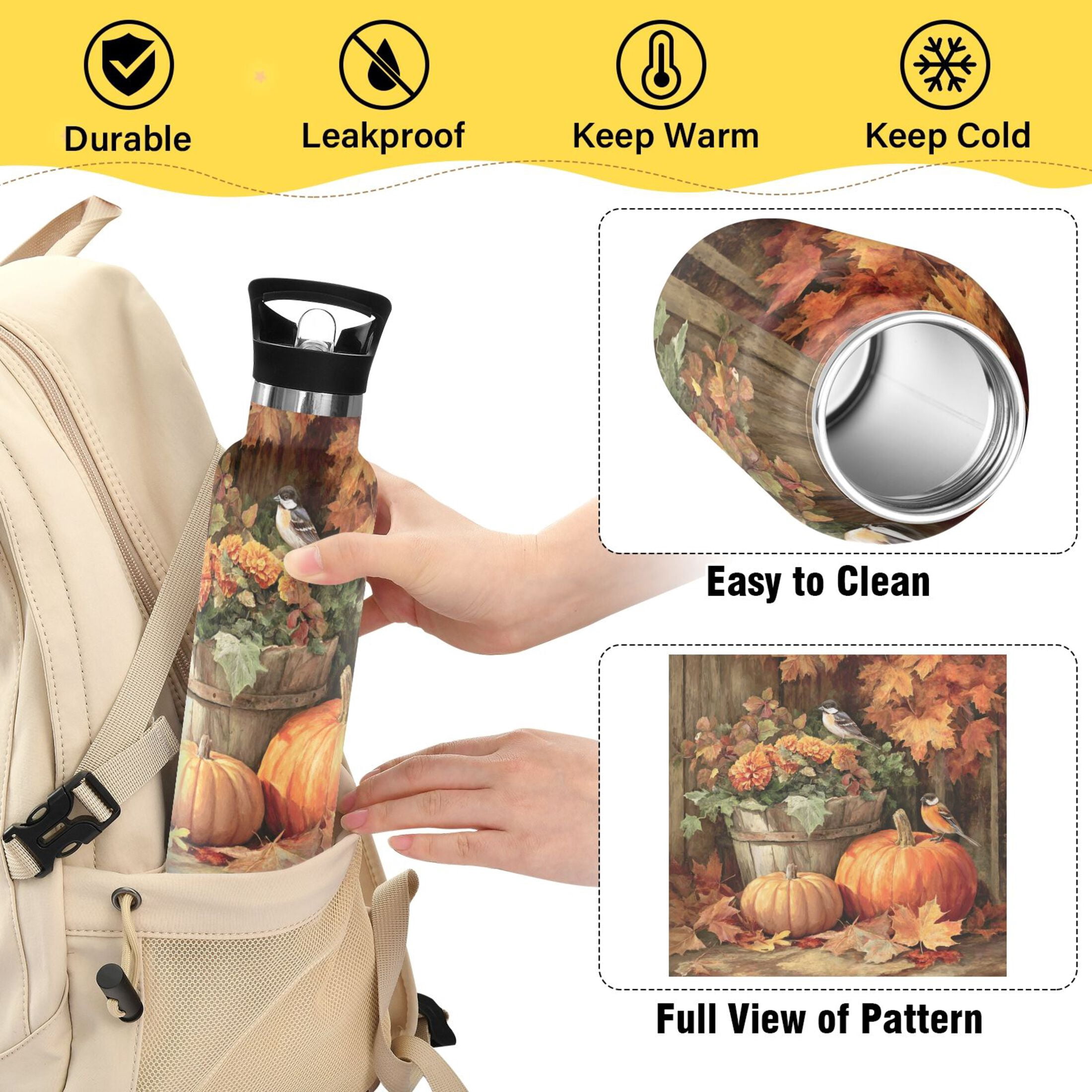 Kids Insulated Stainless Steel Sports Water Bottle 600ml (20oz) Beautiful Fall Scene
