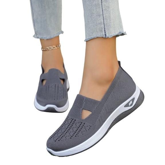 YOUYEDIAN Orthopedic Shoes for Women Spring Casual Slip on Non Slip Arch Support Sneakers Dress Comfy Mesh Closed Toe Shoes (Dark Gray)