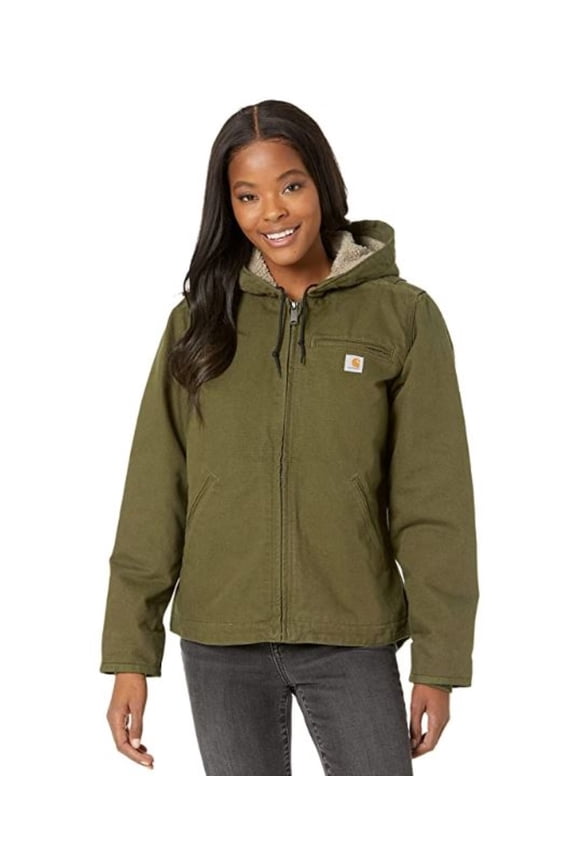 104292-G72 Loose-Fit Washed Duck Sherpa-Lined Jacket for Ladies - Basil - M