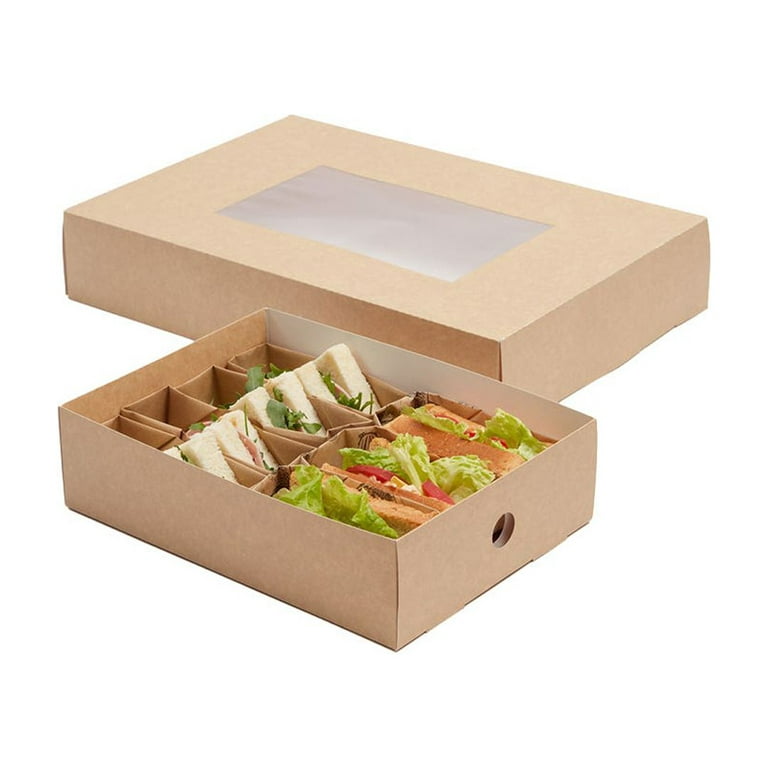 Cater Tek Square Newsprint Paper Cake / Lunch Box - with Pop-Up Handle, Window - 9 inch x 9 inch x 3 1/2 inch - 50 Count Box