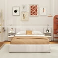 thumbnail image 2 of Queen Size Upholstered Platform Bed with Reading Lights, Drawers, Trundle and Shelves, Beige, 2 of 18