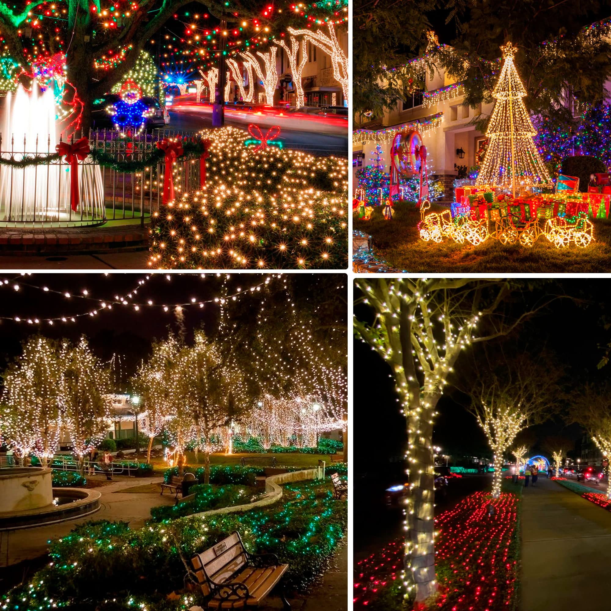 Dazzle Bright 4 Pack Total 800LED 264FT Warm White Christmas Solar String Outdoor Lights, Solar Powered with 8 Modes Waterproof Fairy Lights for Bedroom Patio Garden Tree Party Yard Decoration