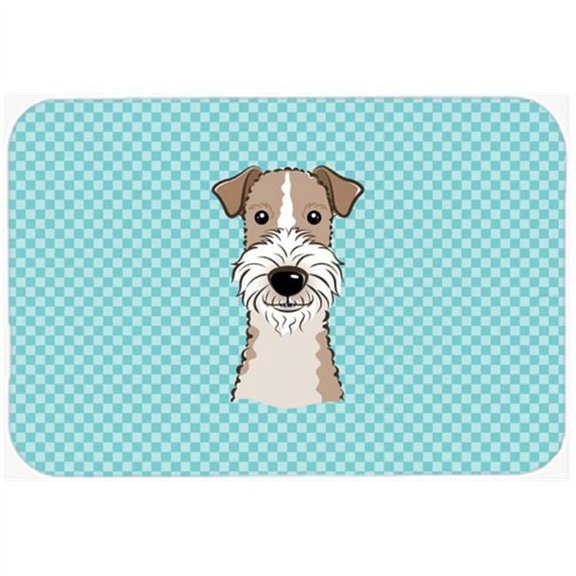 Checkerboard Blue Wire Haired Fox Terrier Mouse Pad, Hot Pad Or Trivet, 7.75 x 9.25 In.