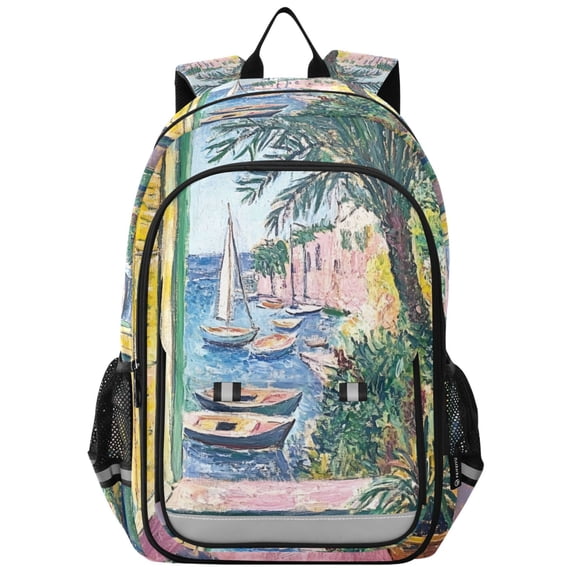 FORMRS Unisex School Backpack 17" Student Travel Bag with Laptop Compartment, Ocean Boat