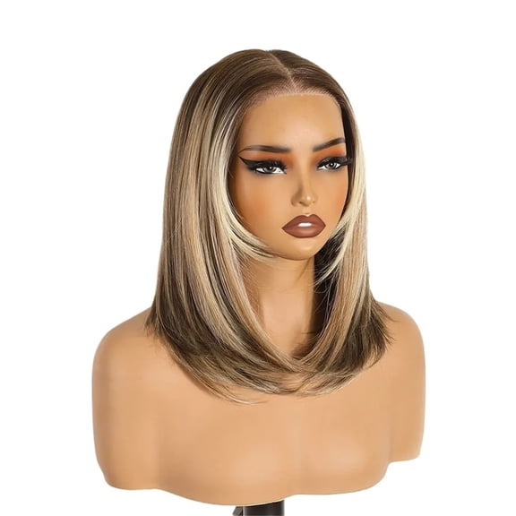 16 Inch 6x4 Lace Front Wig Synthetic Hair Ombre Ash Blonde with Dark Root Glueless Wigs