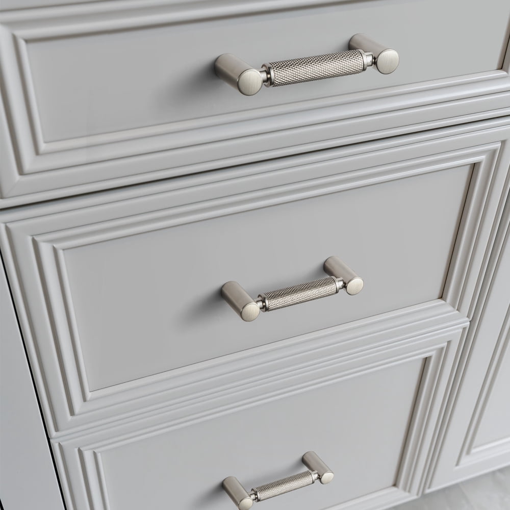 Goo-Ki 6 Pack 3''(76mm) Hole Center Satin Nickel Cabinet Pulls, Zinc Alloy Knurled Grip Cabinet Handles for Drawer,Dresser,Cupboard Wardrobe Cabinet