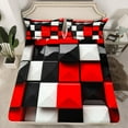 thumbnail image 2 of jejeloiu Stereoscopic Grid Twin Sheet Sets,Modern Geometric Pattern Twin Fitted Sheet,White Red Black Flat Sheet For Kids,Microfiber Bedroom Decor,3-Piece, 2 of 7