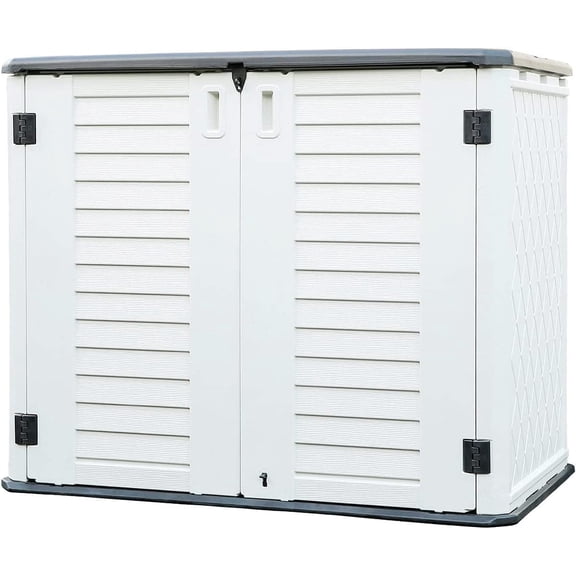 Storage Shed - Horizontal Storage Box Waterproof for Garden, Patios, Backyards, Multi-Opening Door White, 26 Cubic Feet