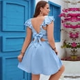 thumbnail image 4 of AURA Plus Size Backless A Line Mini Dress Sky Blue Knit Cotton Square Neck High Waist 1XL 3XL, 4 of 5