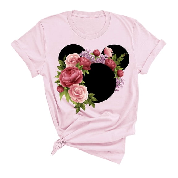 Women and Teen Floral Mickey Flower Shirt Adult Women Ladies Boho Character Tshirt (Pink, 3X Large)