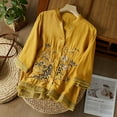 thumbnail image 2 of Womens Tops Cotton Linen Embroidered Shirt Tops 3/4 Sleeve Tunic Elegant Blouse Casual Trendy Cotton And Linen 1Pc Short Sleeve 3Xl Shirts for Women, 2 of 7