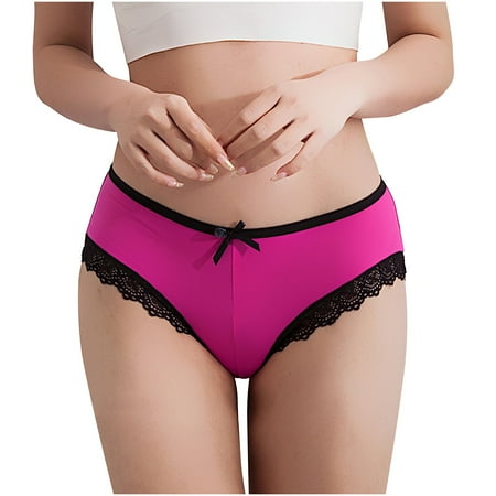 Scyoekwg Womens Underwear Lace Bow Thin Bikini Underwear Stretchy Mid Waisted Underwear Hipster Panties Comfort Briefs(Hot Pink L)