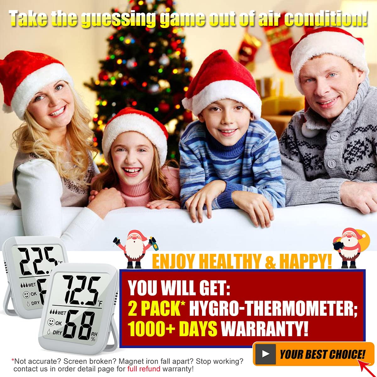 Humidity Gauge, 2 Pack Max Indoor Thermometer Hygrometer Humidity Meter Temperature and Humidity Monitor with Dual Sensors for Bed Room, Pet Reptile, Plant, Greenhouse, Basement, Humidor, Guitar