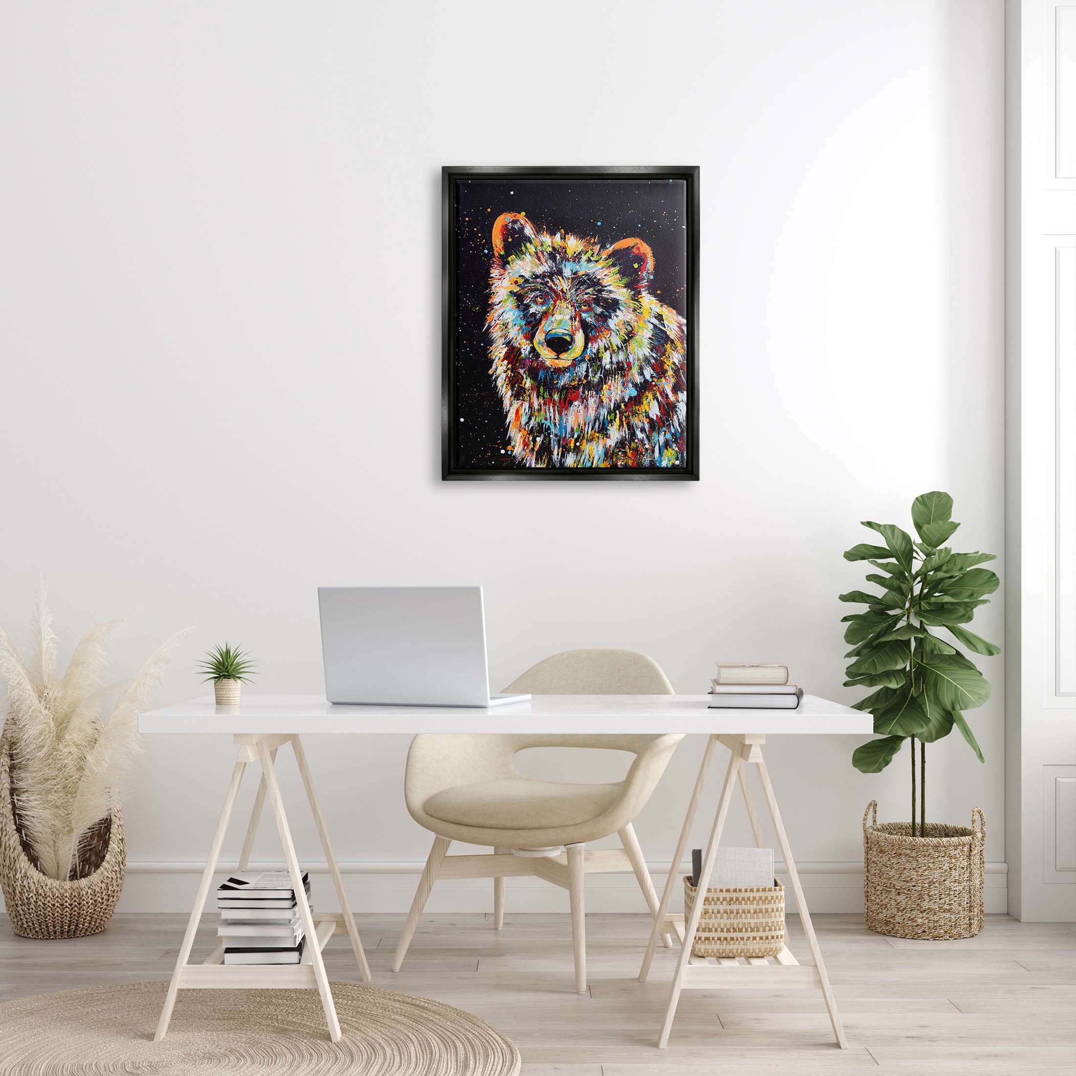 Modern Bear Urban Strokes Animals & Insects Painting Jet Black Framed Art Print Wall Art