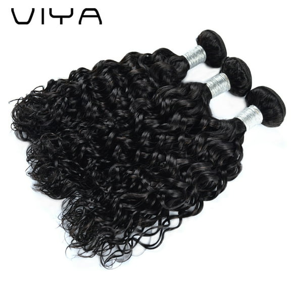 VIYA Water Wave Bundles Wet And Wavy Human Hair Curly Weave for Women Natural Black 18 Inch