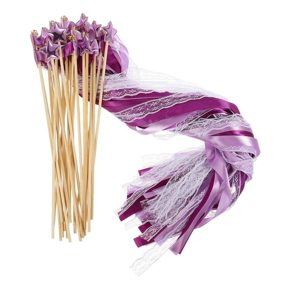 Uxcell Ribbon Lace Fairy Wands Silk Stick Streamer with Bells 24 Pack(Purple, Dark Purple)