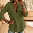 thumbnail image 6 of SBYOJLPB Women's Solid Color Tops 3/4 Sleeve Cotton-linen V-neck Pullover Top, 6 of 6