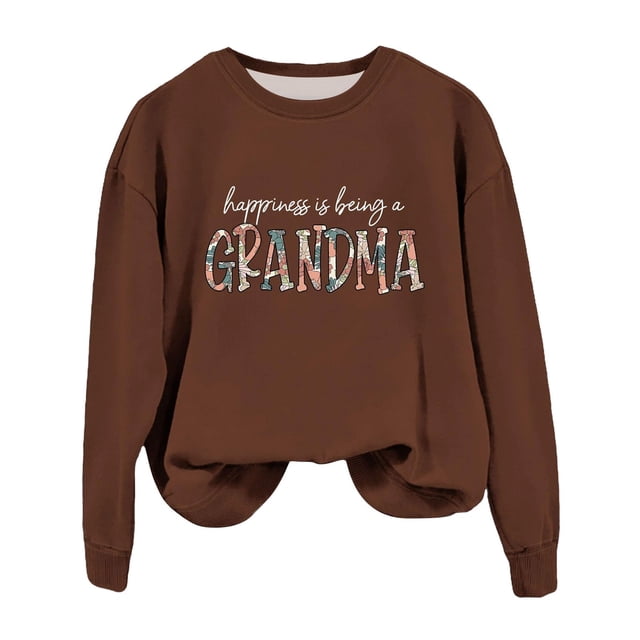 GZWYHT Grande Vente! Chandails à Capuchon pour Femmes, Chandails à Capuchon Graphiques, Chandail en Molleton pour Grand-Mère Automne Col Rond Chandails en Molleton Sans Capuche le Bonheur C'est d'Tre une Grand-Mère, Tenues d'Automne, Vêtements d'Automne Café L