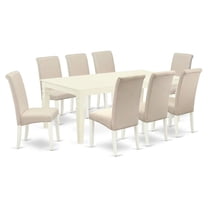 East West Furniture Logan 9-piece Wood Dining Set in Linen White/Cream
