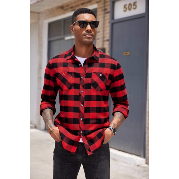 COOFANDY Mens Flannel Shirts Wrinkle Free Casual Stylish Shirt Lightweight Button Down Plaid Shirts Jacket
