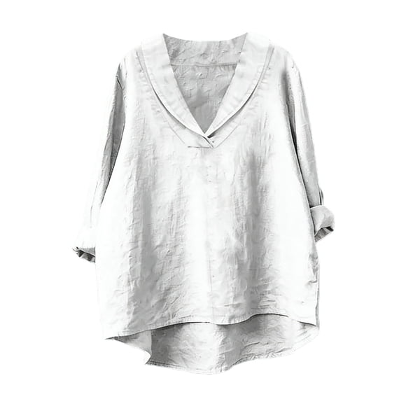 Chemise Décontractée en Mélange de Lin Coupe Ample Col Rond Style Élégant