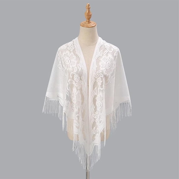 Stylish Lace Ponchos with Fringed Edges Multiuse Shawl for Various Outfit