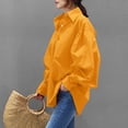 thumbnail image 4 of Womens Solid Color Casual Shirt Long Sleeve Lapel Button Blouse Loose Top Turn Down Collar Yellow S, 4 of 7