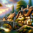 thumbnail image 6 of WYYP Quaint Cottages Stone Bridge Serene Atmosphere Round Table Cloth 100% Polyester Fiber with Elastic Edge White, 6 of 8