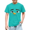 thumbnail image 1 of Blusas y camisas de manga corta con cuello redondo para niños y niñas, color liso, con estampado de expresión linda, manga corta, holgadas y cómodas, blusa para niña, 1 of 6