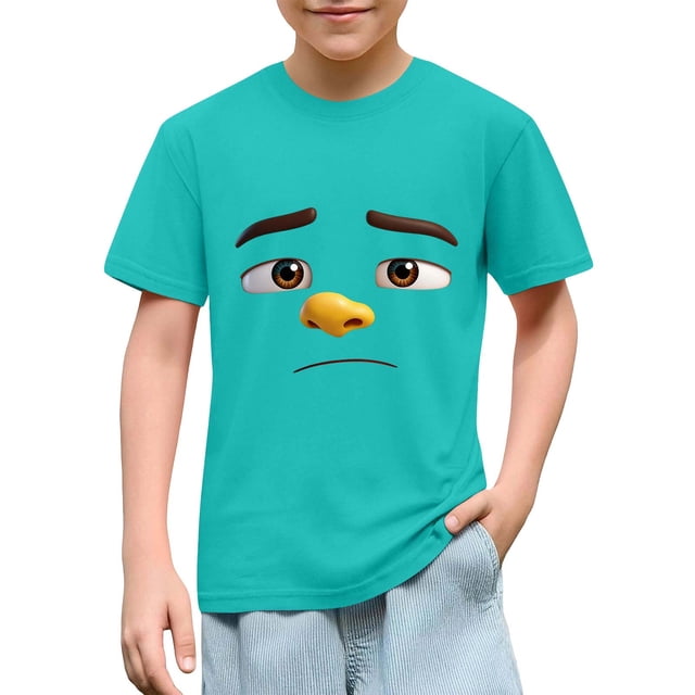 Blusas y camisas de manga corta con cuello redondo para niños y niñas, color liso, con estampado de expresión linda, manga corta, holgadas y cómodas, blusa para niña
