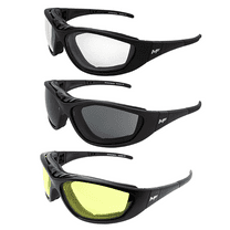 3 Pairs of MF Eyewear Patriot Padded Motorcycle Riding Safety Sunglasses Black w/Clear Smoke & Yellow Lenses Z78.1  Glasses Convert to Goggles