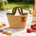 thumbnail image 1 of Bolso De Algodón Bolso de mano grande de algodón tejido con cuerda y estampado de cerezas,color marrón café,ideal para la playa,para el uso diario y para viajar (1 unidad). Rkxzt, 1 of 7