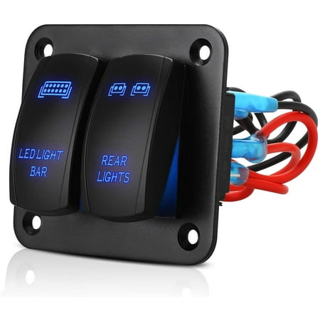 Lumana 2 Gang Rocker Switch Panel Aluminum 5 Pin On Off Toggle With Blue Backlit Led Light Bar 12v 24v Pre Wired For Car Truck Boat Marine Atv Utv Car Truck Boat Marine Atv Utv, Light Switch Panel Truck