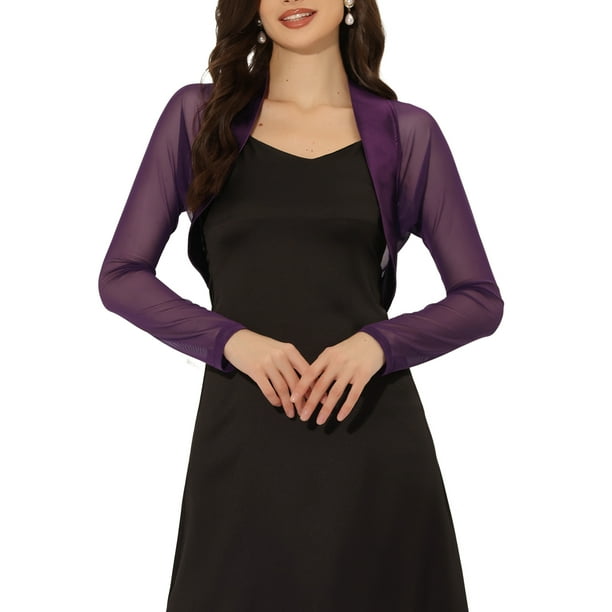 Inspire Chic Chaquetas de Satén para Mujeres para Vestido de Noche Cárdigan de Malla Abierto Elegante Bolero de Boda 3XL Púrpura Oscuro