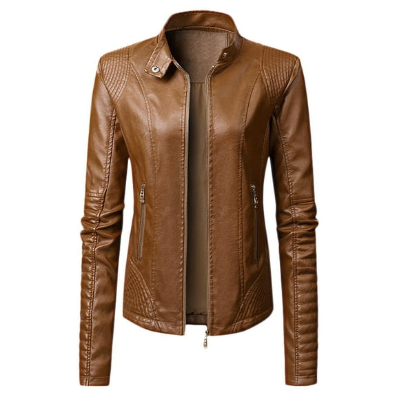 eileial Women Moto Jacket - Genuine Leather Jackets for Women - Zip up Jacket - Full Zipper Closure Ladies Moto Jacket with Belt,Brown M