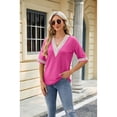 thumbnail image 6 of Anbech Deep V Neck Women Blouse Guipure Lace Shirt Solid Color Splice Trendy Short Sleeve Casual Tops, 6 of 9