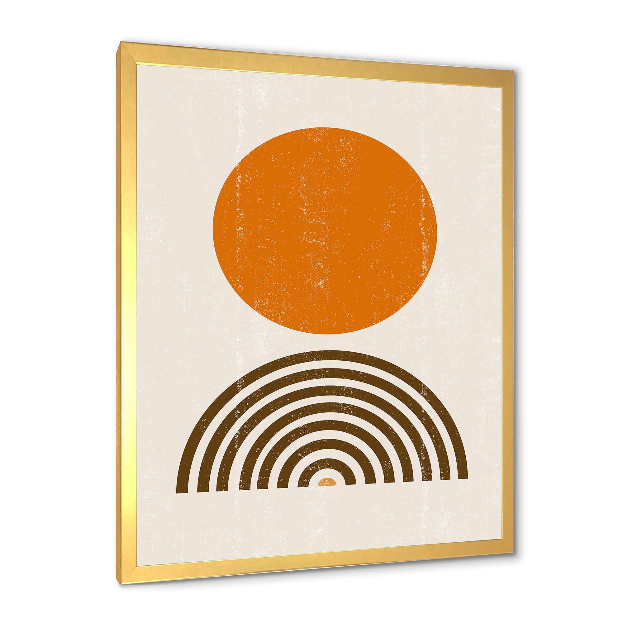 Designart 'Abstract Minimal Rainbow and Orange Sun I' Modern Framed Art Print