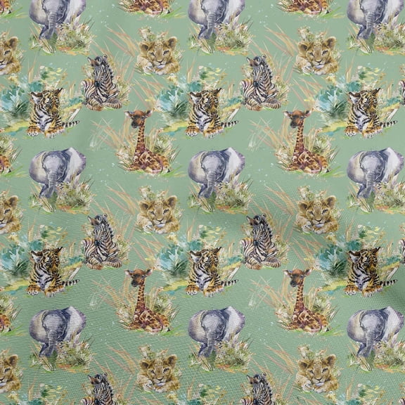 oneOone Polyester Spandex Olive Green Fabric Animal Sewing Fabric By The Yard Printed Diy Clothing Sewing Supplies 56 Inch Wide