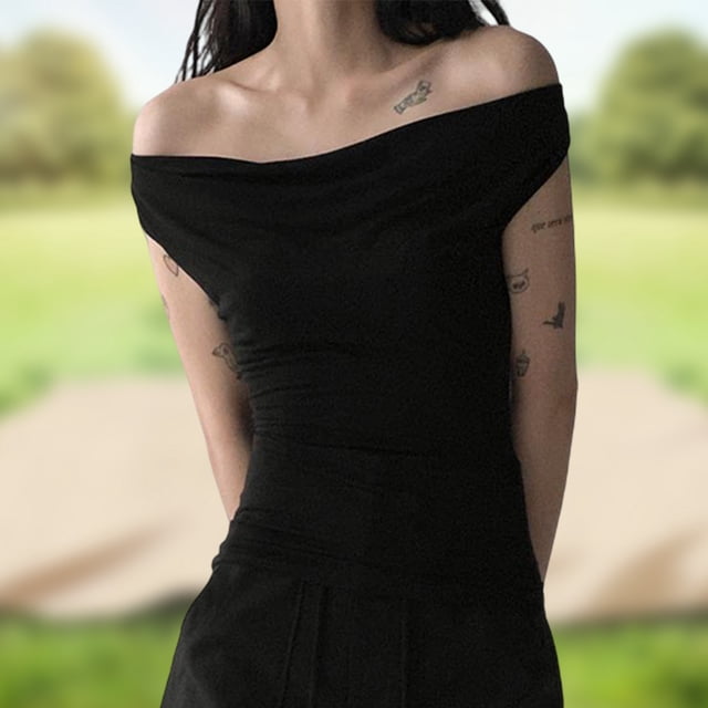 Sexy Casual Chaleco Tops Backless Slim Y2K Mujeres Camiseta Tops Swing Neck (Negro M) FLhrweasw Para estrenar