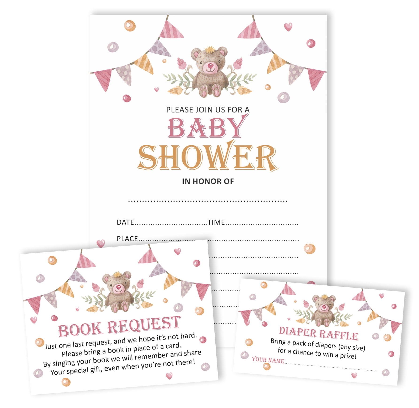 Inkdotpot Set Of 30Teddy Bear Baby Shower Invitations-Diaper Raffle Tickets And Baby Shower Book Request Cards Gender Neutral Invites Its A Boy Its A Girl