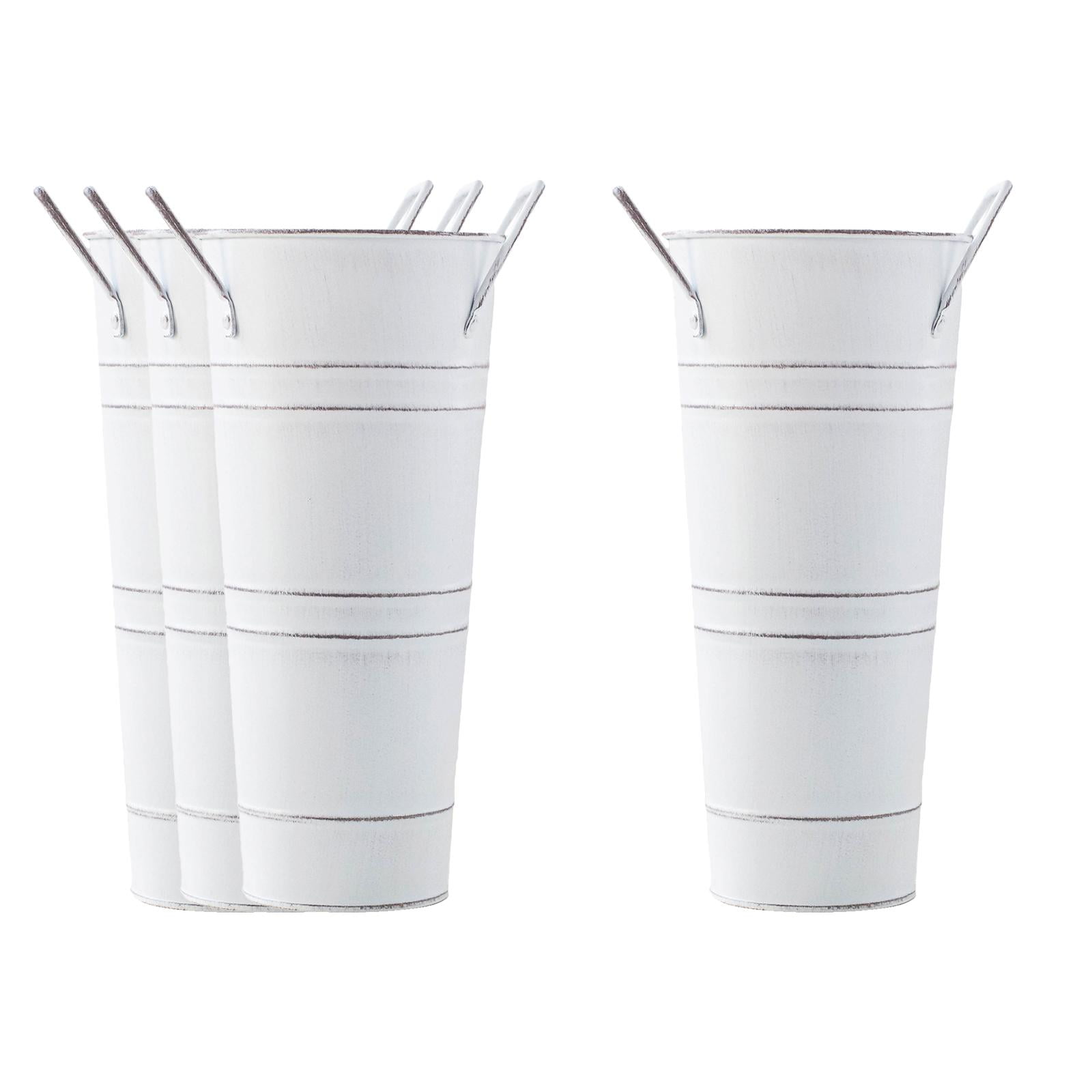 Baoblaze 4 Pieces French Floral Bucket Iron Flowerpot Umbrella Stand Holder Flower Bucket White
