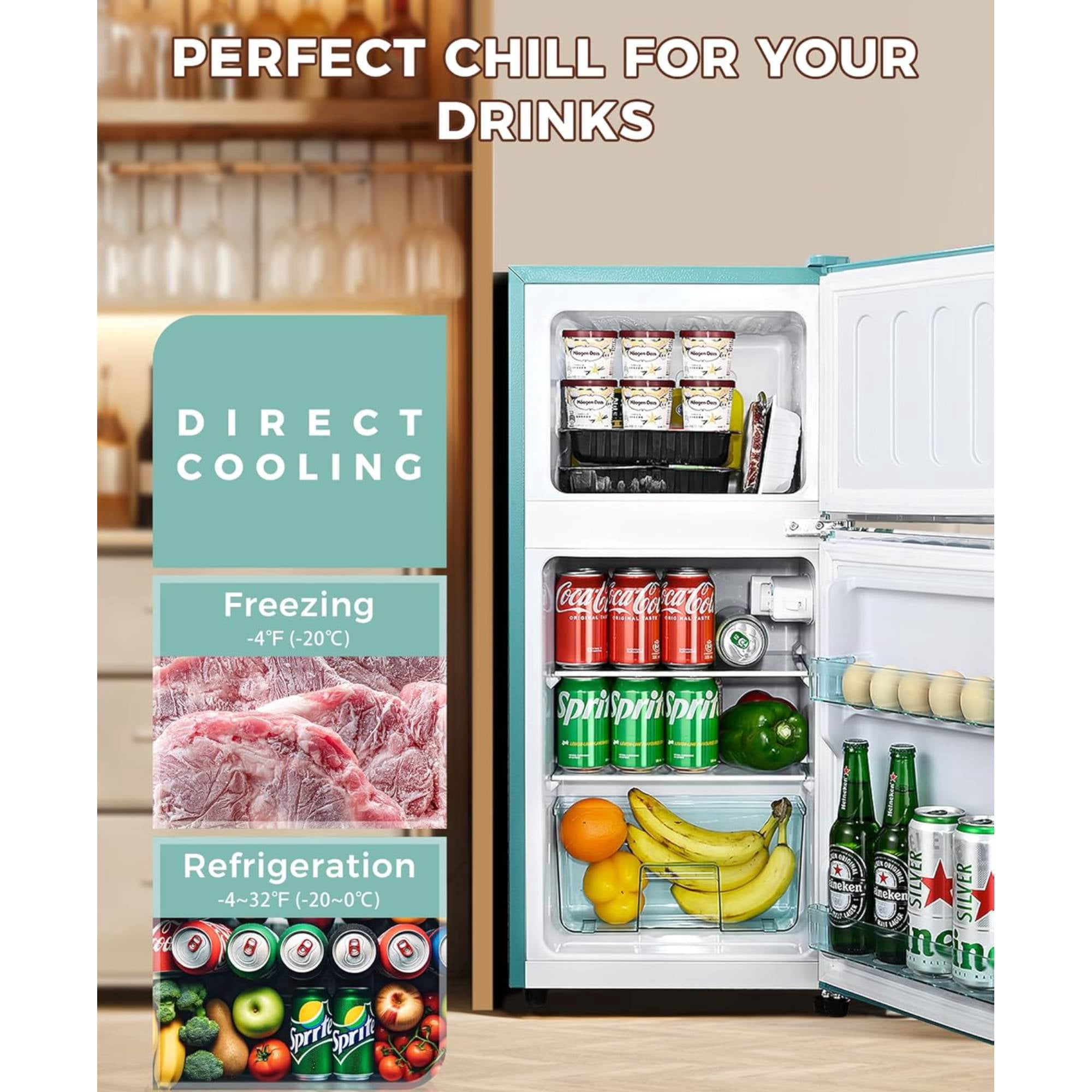 3.2 Cu.Ft Compact Refrigerator Mini Fridge with Freezer,Single Door Small Refrigerator Adjustable Thermostat Energy-efficient Low Noise For Bedroom, Office, Kitchen, Light Blue