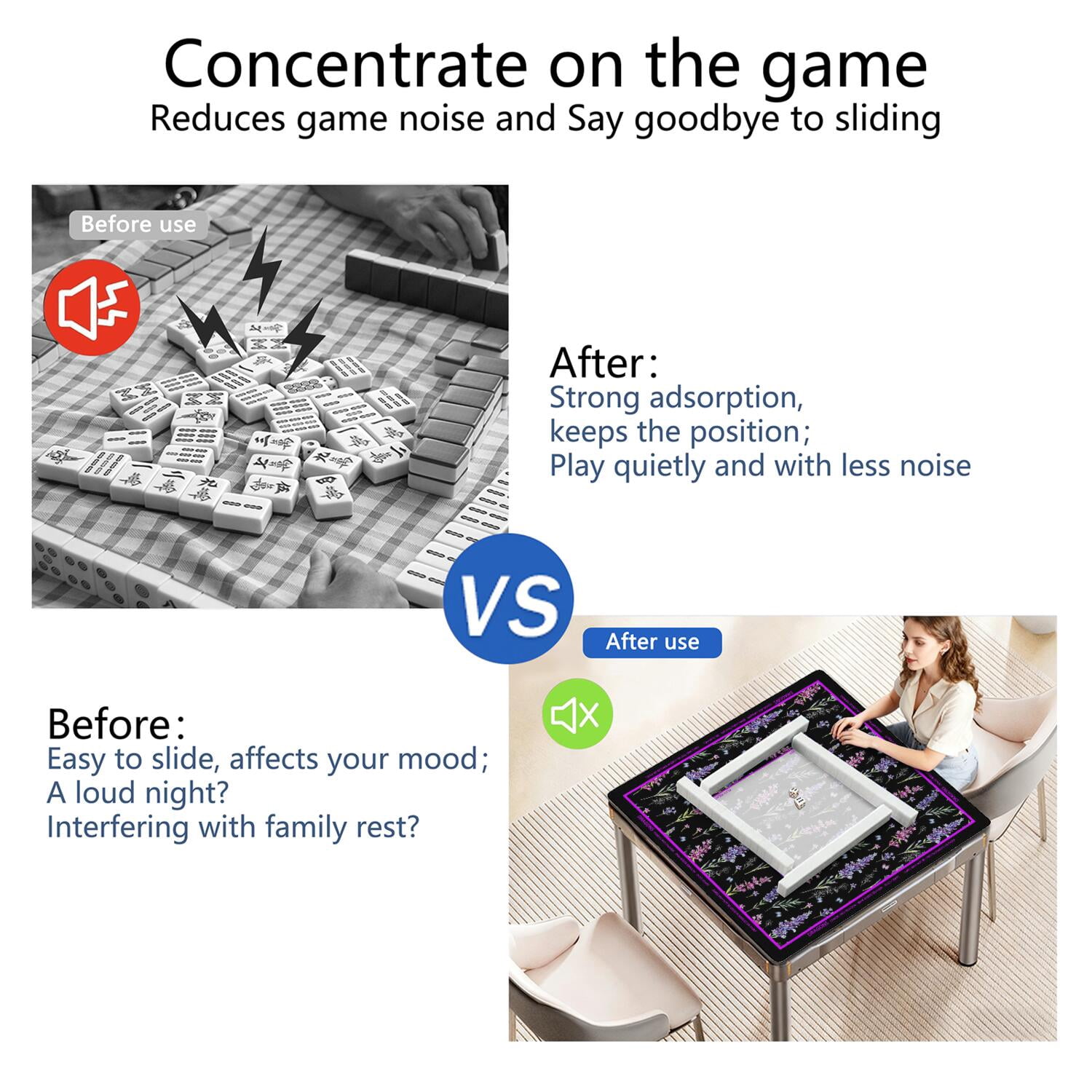 Elegant Mahjong Mat with Rules, 31.5*31.5in Anti Slip American Mahjong Mat for Table, Noise Reduction, Neoprene Mah jongg Mats with Carrying Bag & 3 Dices, Mahjong Set Gift, Board Tile Games Mats