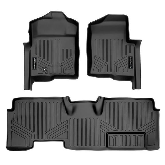 SA0017-B0027 Custom Fit 2 Row Floor Mats Liner Set - SuperCab with Flow-Through Center Console for 2009-2010 Ford F-150, Black