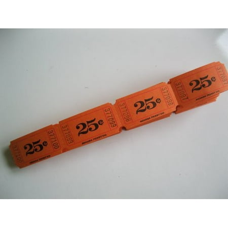 100 orange 25 cents consecutively numbered raffle tickets 100