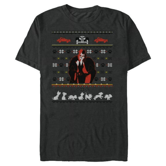 Disney Villains Cruella De Vil Ugly Christmas Sweater - Short Sleeve Blended T-Shirt for Adults - Customized-Dark Heather