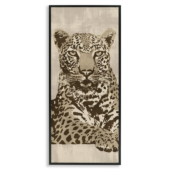 Stupell Industries Muted Fierce Leopard Animals Painting Black Framed Art Print Wall Art, 10 x 24