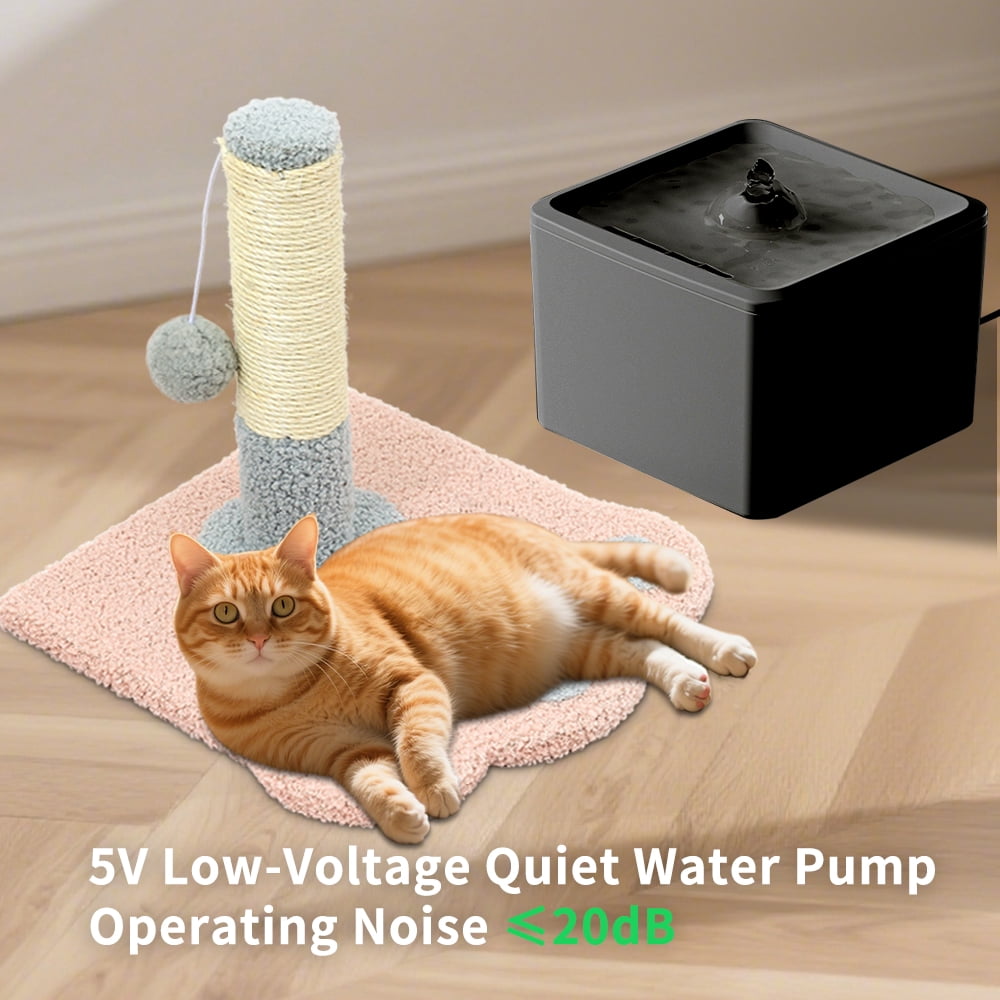 Automatic Pet Water Fountain + Scratching Tower, Ultra Quiet Circulating Drinking System with Fresh Flowing Water for Hydrated Cats Dogs, Black/3800ml