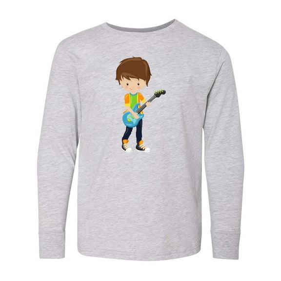 Inktastic Rock Boy, Brown Hair, Guitar Player, Band, Music Long Sleeve Youth T-Shirt